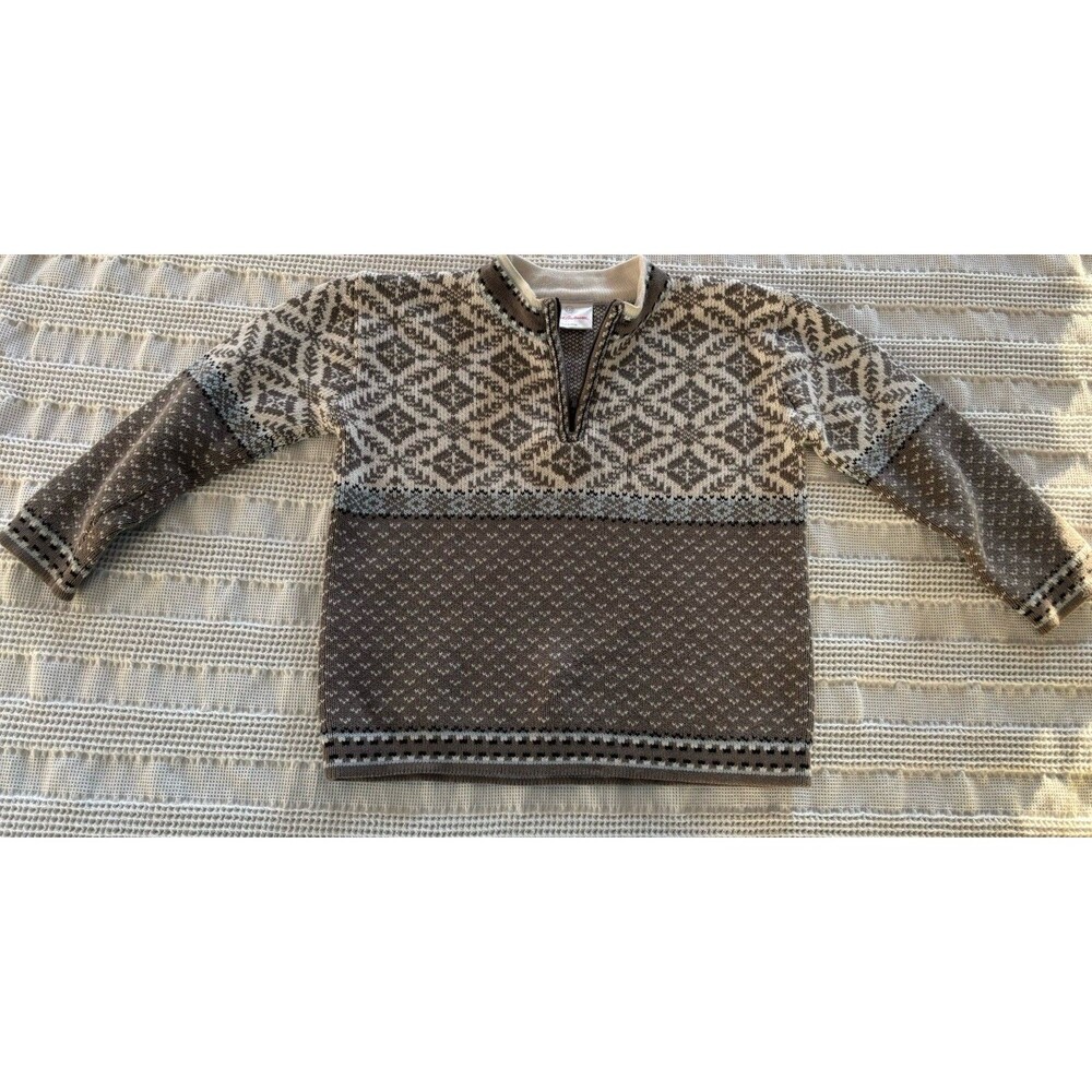 Hanna Andersson Sweater KIDS 100% Cotton Sz 5/110 Fair Isle Quarter Zip Nordic